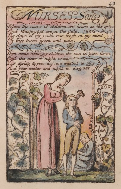 Liederen van Onschuld en Ervaring, Plaat 49, Het Lied van de Verpleegster (Bentley 38) door William Blake